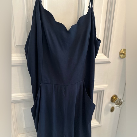 Navy Blue Romper with Cut Out Back with Scalloped Edge Details - Picture 2 of 11